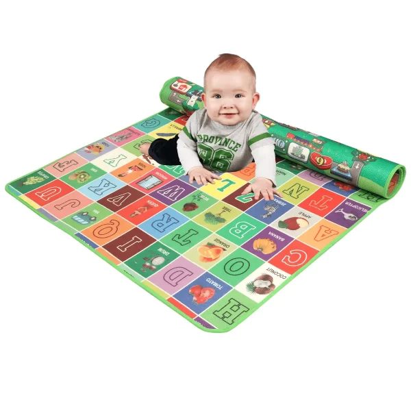 Interactive baby play mat featuring playful designs to engage your baby's senses and encourage early learning of letters, shapes, and colors